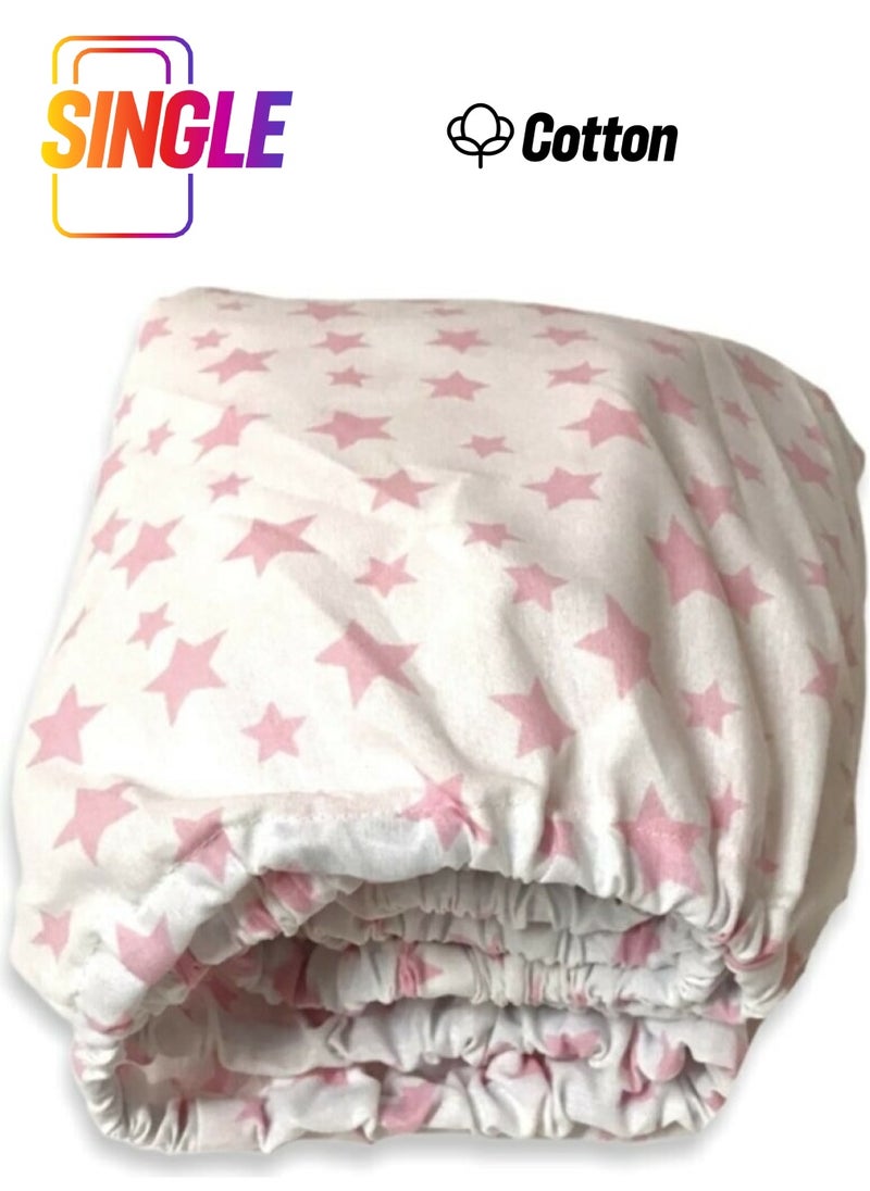 Bebek Özel Baby Special Cotton Baby and Kids Fitted Sheet with White Background and Pink Stars 40 x 80 cm 