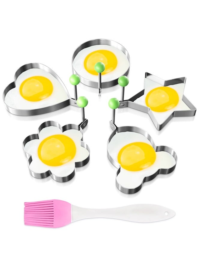 مجموعة قوالب الفطائر من 5 قطع - قوالب فطائر من الفولاذ المقاوم للصدأ للشواية بأشكال ممتعة، وشكل بيض للمقلاة مع فرشاة سيليكون - Image 1