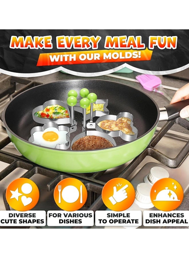 مجموعة قوالب الفطائر من 5 قطع - قوالب فطائر من الفولاذ المقاوم للصدأ للشواية بأشكال ممتعة، وشكل بيض للمقلاة مع فرشاة سيليكون - Image 3