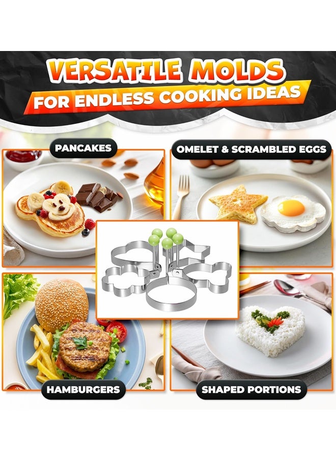 مجموعة قوالب الفطائر من 5 قطع - قوالب فطائر من الفولاذ المقاوم للصدأ للشواية بأشكال ممتعة، وشكل بيض للمقلاة مع فرشاة سيليكون - Image 5