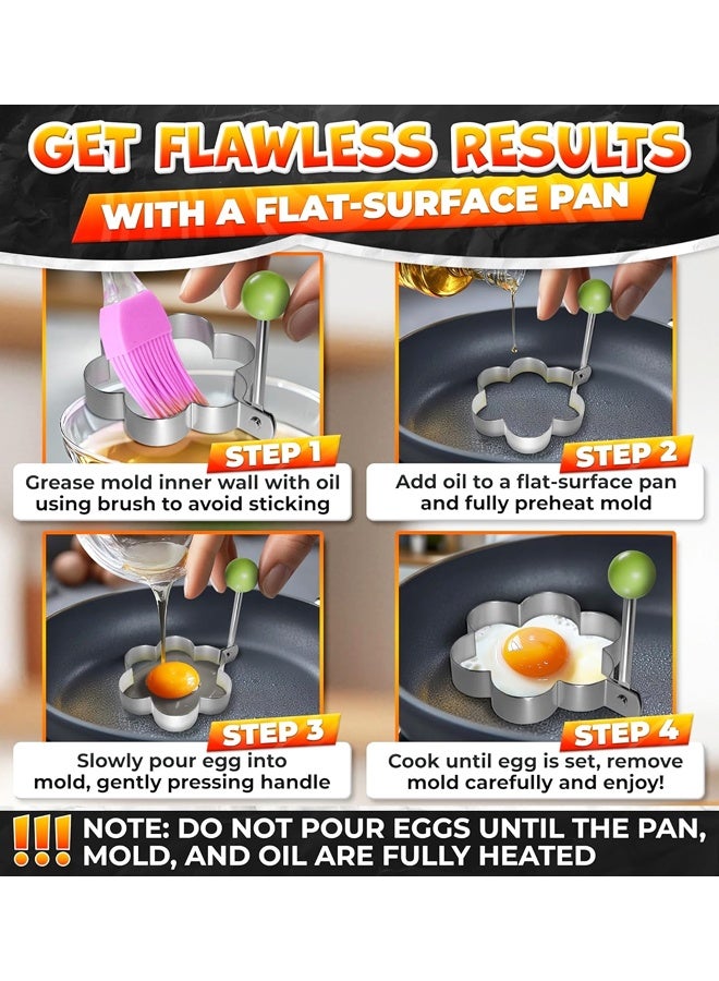 مجموعة قوالب الفطائر من 5 قطع - قوالب فطائر من الفولاذ المقاوم للصدأ للشواية بأشكال ممتعة، وشكل بيض للمقلاة مع فرشاة سيليكون - Image 2