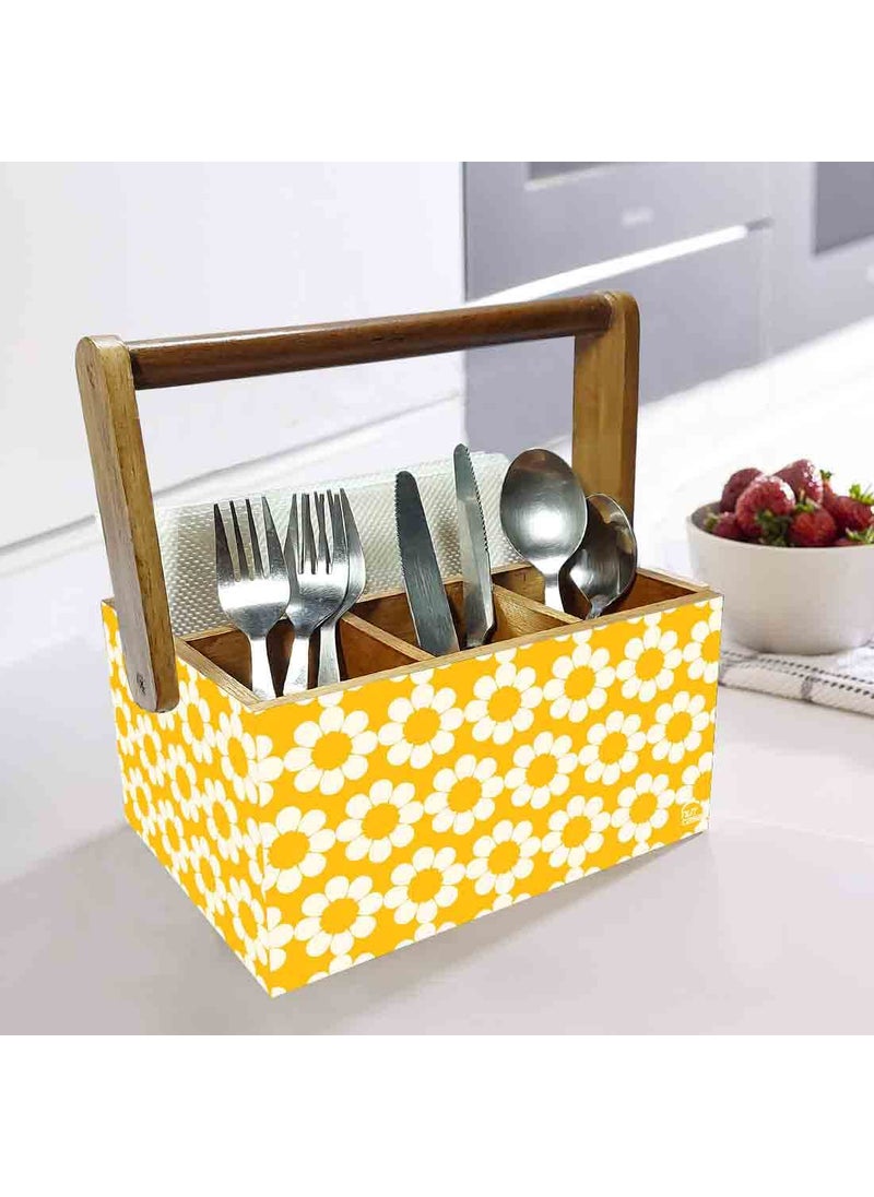Nutcase Nutcase Cutlery holder with tissue napkin spoon rack wooden sauce bottle stand with handle for dining table kitchen restaurants cafe Yellow Flower  - Image 2