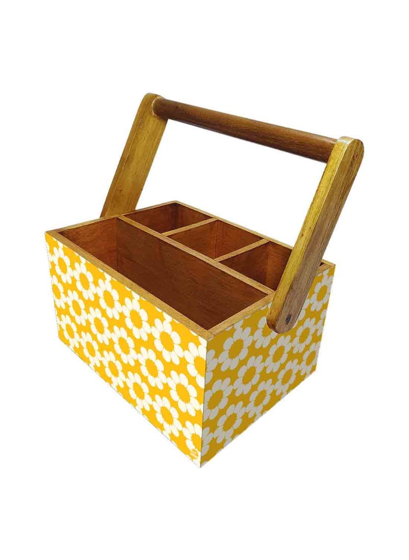 Nutcase Nutcase Cutlery holder with tissue napkin spoon rack wooden sauce bottle stand with handle for dining table kitchen restaurants cafe Yellow Flower  - Image 1