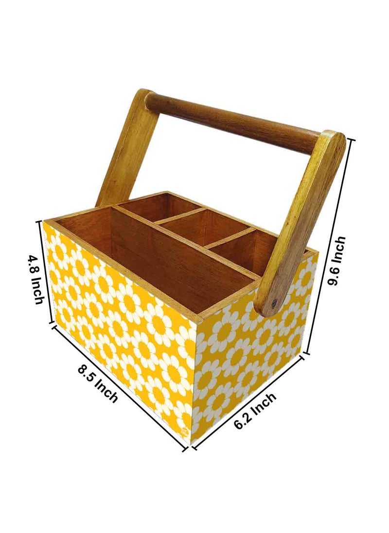 Nutcase Nutcase Cutlery holder with tissue napkin spoon rack wooden sauce bottle stand with handle for dining table kitchen restaurants cafe Yellow Flower  - Image 3