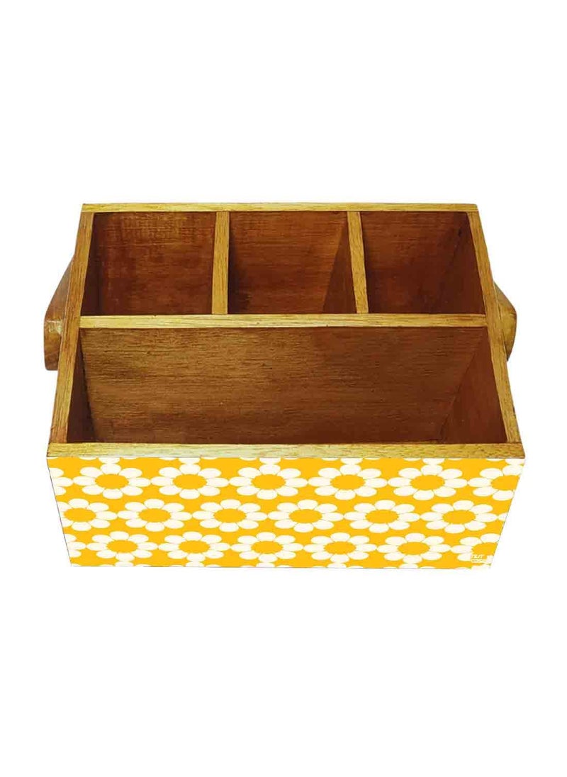 Nutcase Nutcase Cutlery holder with tissue napkin spoon rack wooden sauce bottle stand with handle for dining table kitchen restaurants cafe Yellow Flower  - Image 4