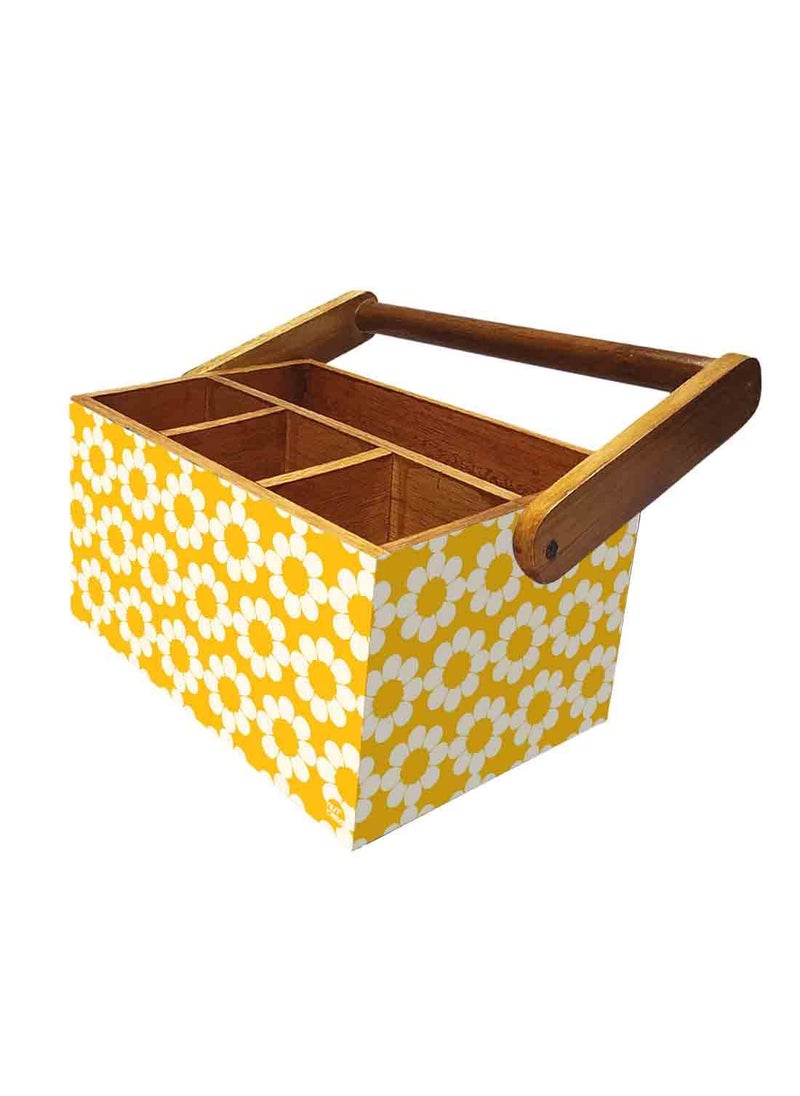 Nutcase Nutcase Cutlery holder with tissue napkin spoon rack wooden sauce bottle stand with handle for dining table kitchen restaurants cafe Yellow Flower  - Image 5