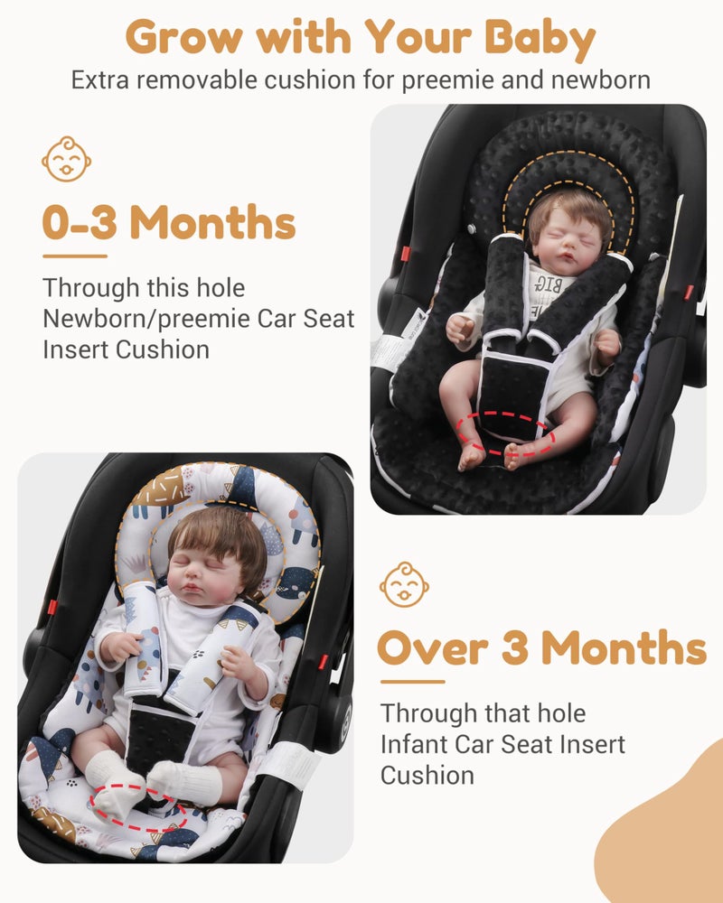 BOMOLOUR Infant Car Seat Insert with Removable Cushion for Baby Preemie Newborn Infant, Reversible carseat Insert Head Body Support Fits for Stroller, Baby Swing, Rocker, Bouncer, Bassinet - Black - Image 2