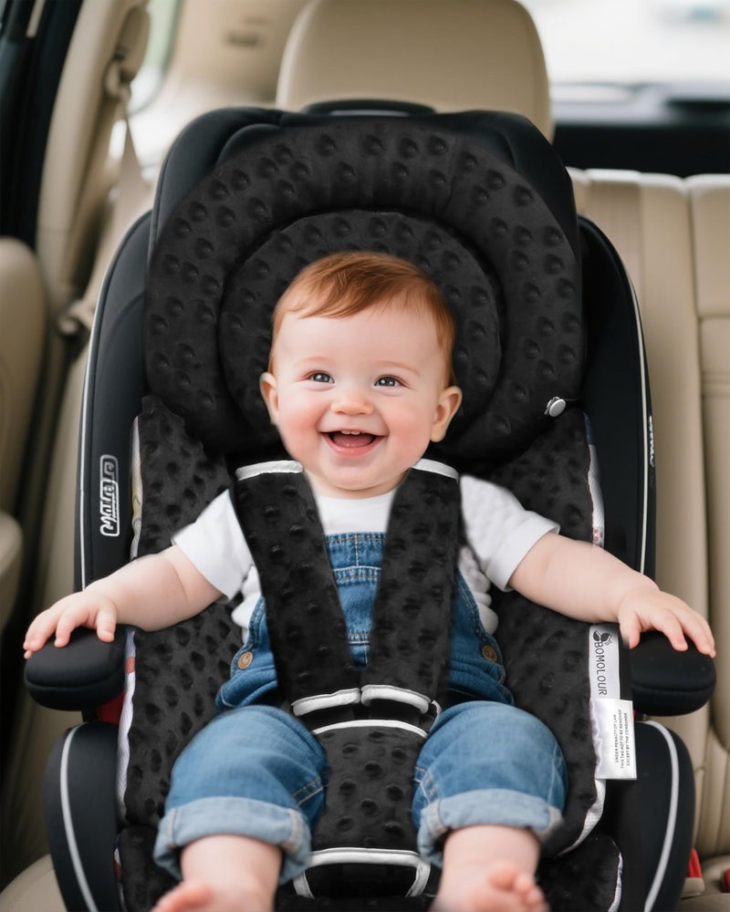 BOMOLOUR Infant Car Seat Insert with Removable Cushion for Baby Preemie Newborn Infant, Reversible carseat Insert Head Body Support Fits for Stroller, Baby Swing, Rocker, Bouncer, Bassinet - Black - Image 4