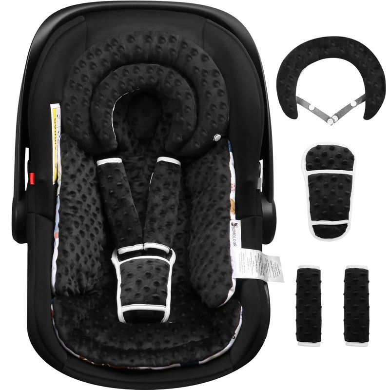 BOMOLOUR Infant Car Seat Insert with Removable Cushion for Baby Preemie Newborn Infant, Reversible carseat Insert Head Body Support Fits for Stroller, Baby Swing, Rocker, Bouncer, Bassinet - Black - Image 1