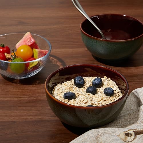 Pokini 5.5" Cereal Bowls & Dessert Bowls Set of 6-22 Oz Small Bowls for Kitchen-Ceramic Bowl for Cereal, Soup, Oatmeal, Salad, Ramen, Noodle, Rice, Yogurt-Dishwasher & Microwave Safe, Brown Green - Image 5