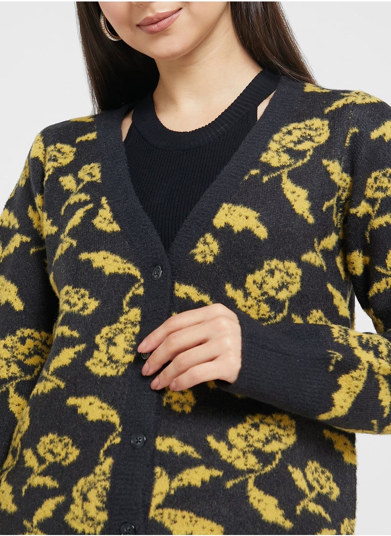 VERO MODA - Floral Print Knitted Cardigan - Image 1