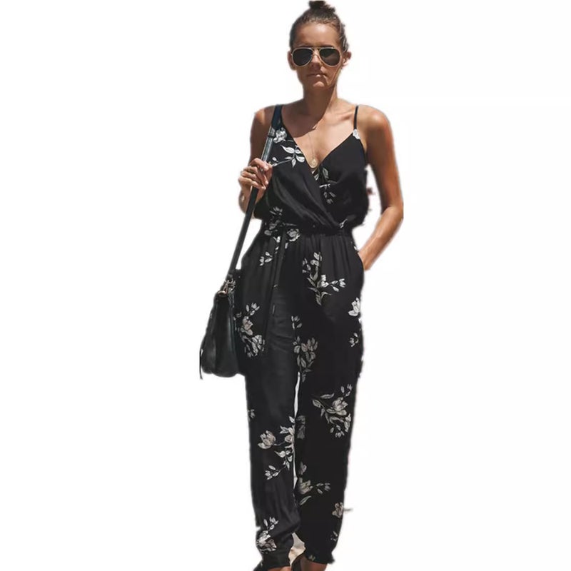 8 Colors, 8 Yards, 2025 Backless Lace Deep V Neck Suspender Cotton Long Jumpsuit - Image 5