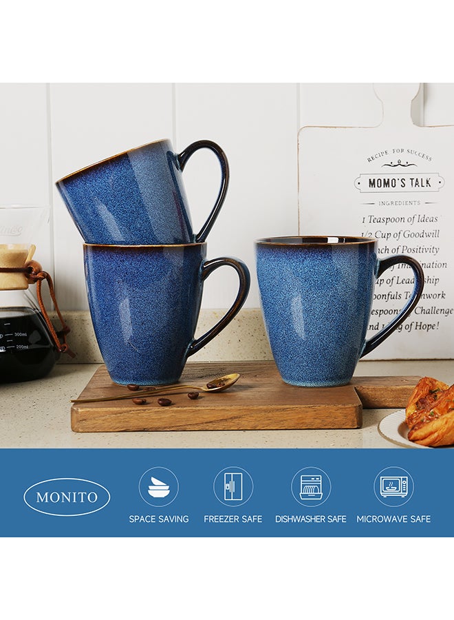 MONITO 6 Piece Set Starry Creamic Coffee Mugs, 17oz, Modern Design with Handle, for Tea, Latte, Cappuccino, Milk - Blue  - Image 4