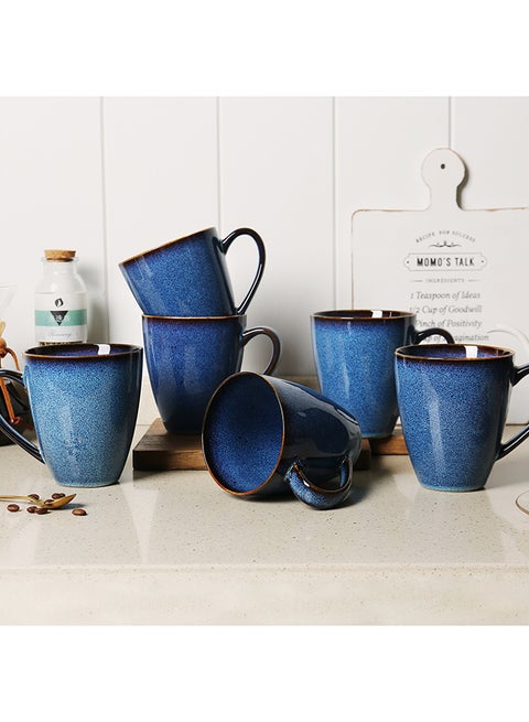 MONITO Starry Blue Ceramic Coffee Mugs Set Of 6 – 17 Oz Large Mugs For Tea, Latte, Coffee