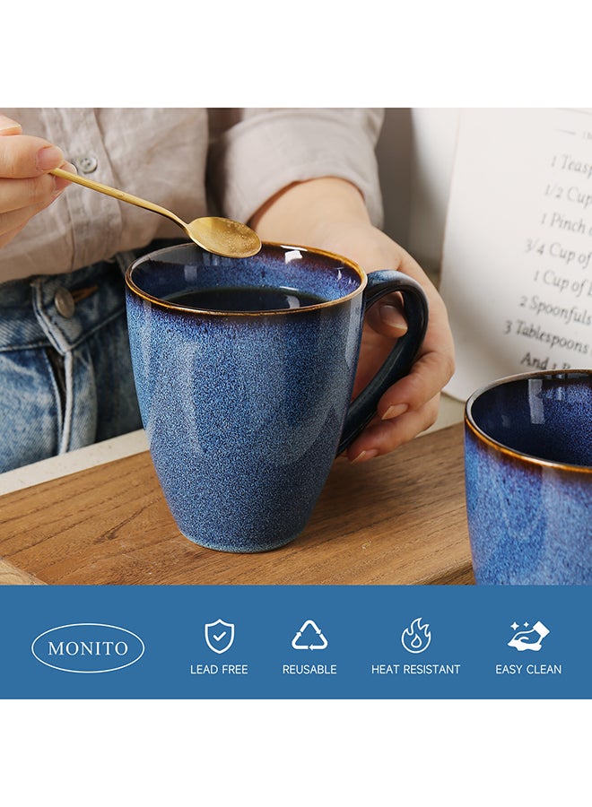 MONITO 6 Piece Set Starry Creamic Coffee Mugs, 17oz, Modern Design with Handle, for Tea, Latte, Cappuccino, Milk - Blue  - Image 5