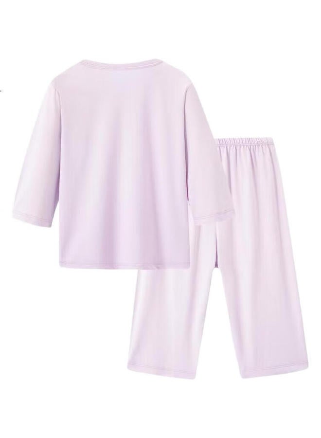 Threegun Children'S Wear Cool Modal Short-Sleeved Mid-Length Pants Home Air-Conditioning Suit Set Light Purple 110 - Image 1