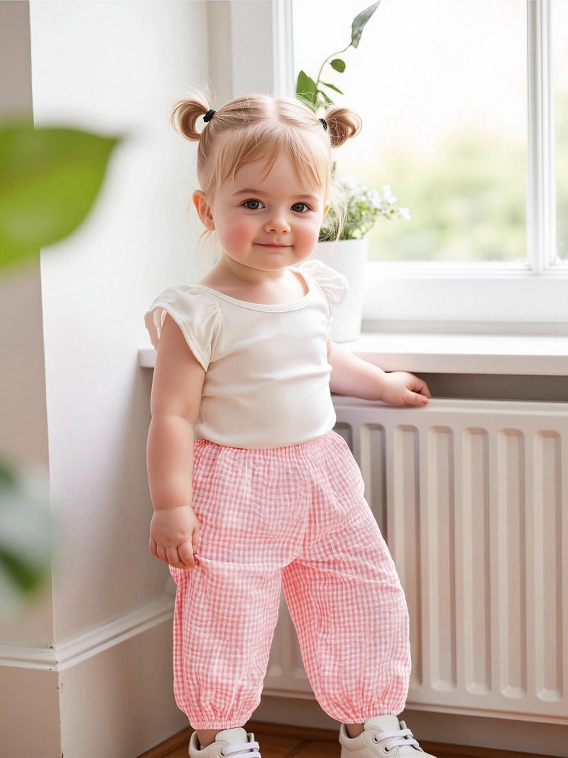 Kids Girls Boys Jogger Pants Loose Plaid Print Elastic Waist Trousers Casual Bottoms for Toddler Newborn Infant - Image 5