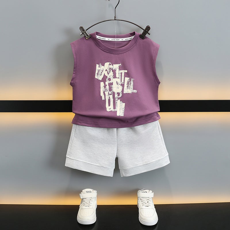 Boys Summer Sports Suit Handsome Kidsren'S Vest Fashionable Baby Summer Thin Sleeveless Vest - Image 2
