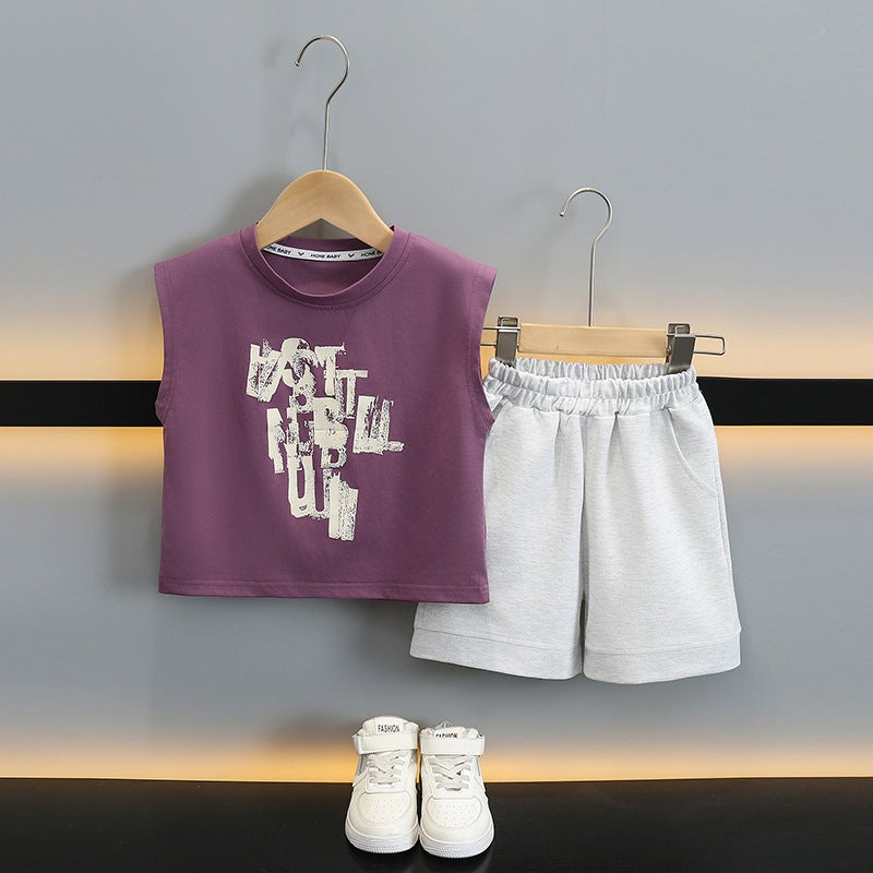 Boys Summer Sports Suit Handsome Kidsren'S Vest Fashionable Baby Summer Thin Sleeveless Vest - Image 1