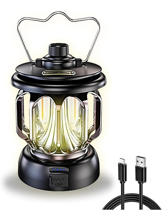 PROMASS Camping Lantern, Portable Waterproof LED Lamps, USB Rechargeable Cable Flashlight Hanging Lights, Retro Dimmable Tent Lanterns for Indoor Outdoor Home Light Power  - Image 1