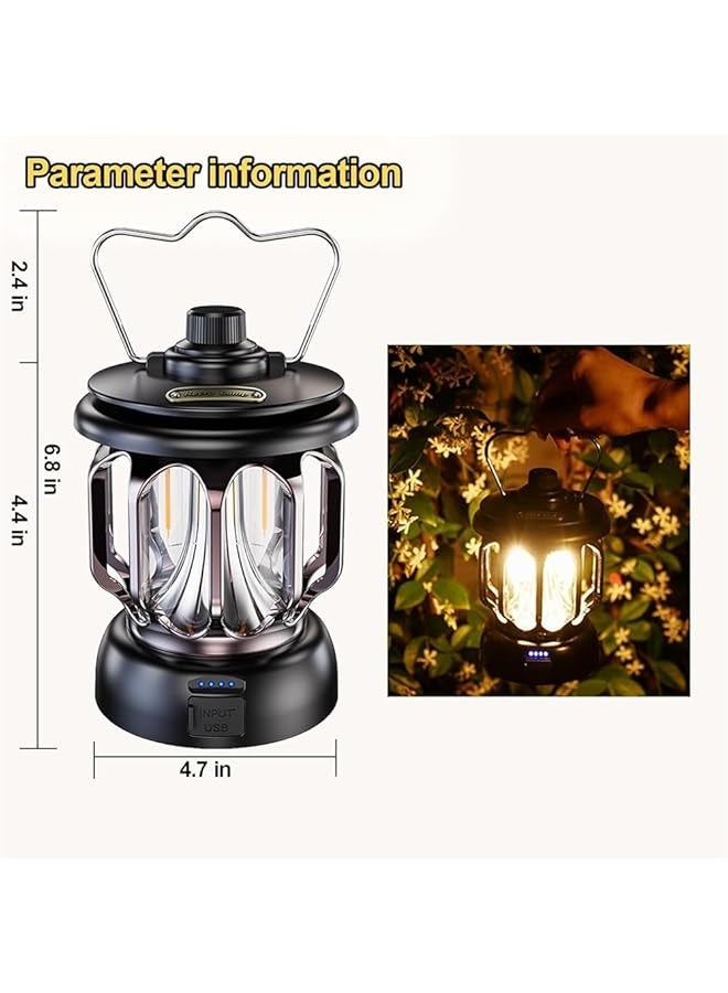 PROMASS Camping Lantern, Portable Waterproof LED Lamps, USB Rechargeable Cable Flashlight Hanging Lights, Retro Dimmable Tent Lanterns for Indoor Outdoor Home Light Power  - Image 3