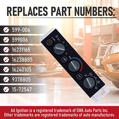 AA Ignition AC Heater Climate Control Panel with Rear Defogger - Compatible with Chevy, Cadillac and GMC - Escalade, C1500, C2500 Suburban, C3500HD, K1500, K2500, Tahoe, Yukon - Replaces 9378805, 16231165 - Image 3