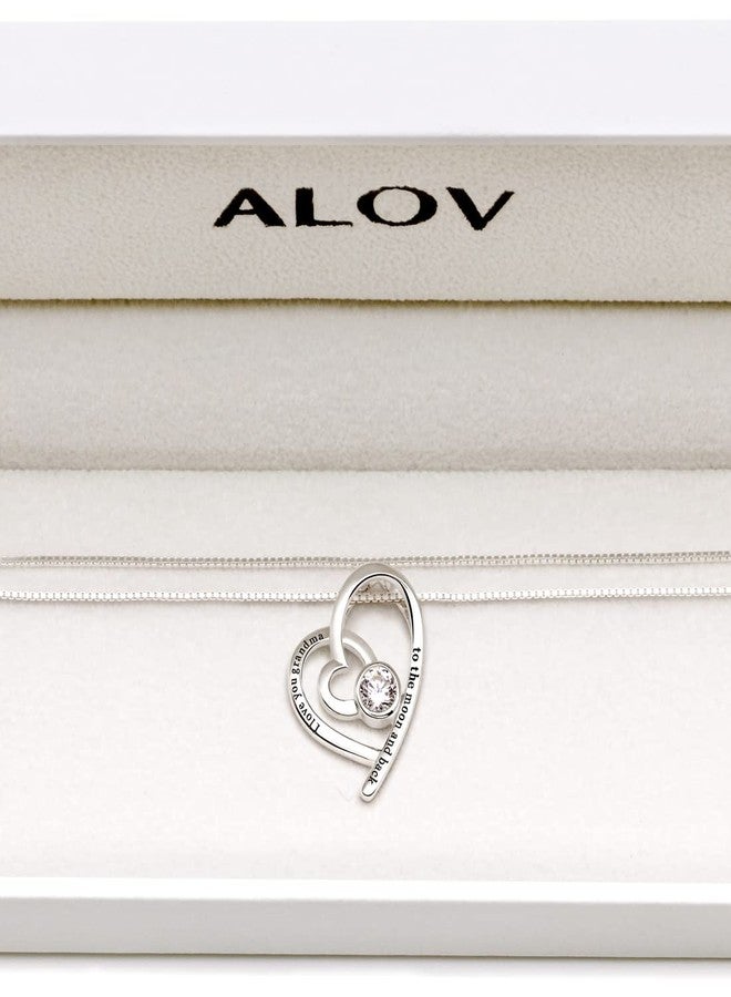 ALOV Jewelry Sterling Silver "I love you grandma to the moon and back" Love Heart Cubic Zirconia Pendant Necklace - Image 4