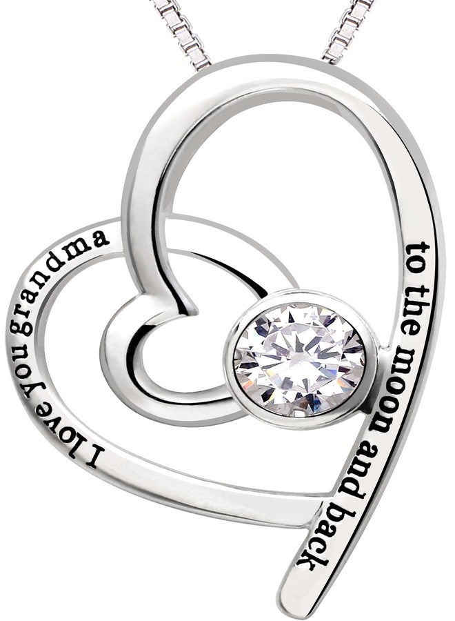 ALOV Jewelry Sterling Silver "I love you grandma to the moon and back" Love Heart Cubic Zirconia Pendant Necklace - Image 1
