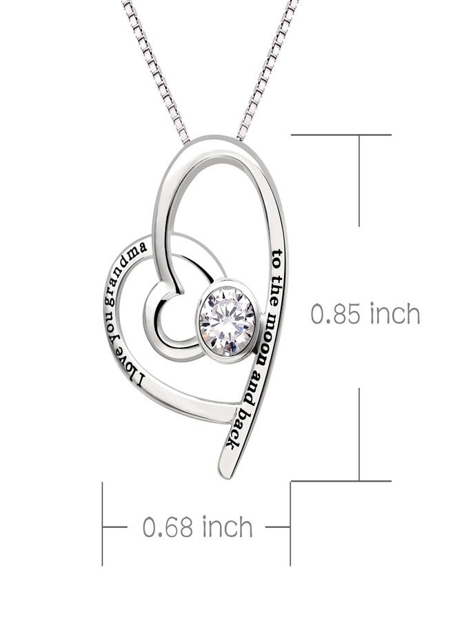 ALOV Jewelry Sterling Silver "I love you grandma to the moon and back" Love Heart Cubic Zirconia Pendant Necklace - Image 3