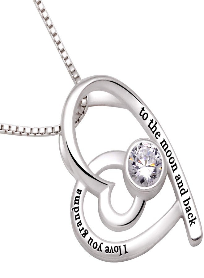 ALOV Jewelry Sterling Silver "I love you grandma to the moon and back" Love Heart Cubic Zirconia Pendant Necklace - Image 2