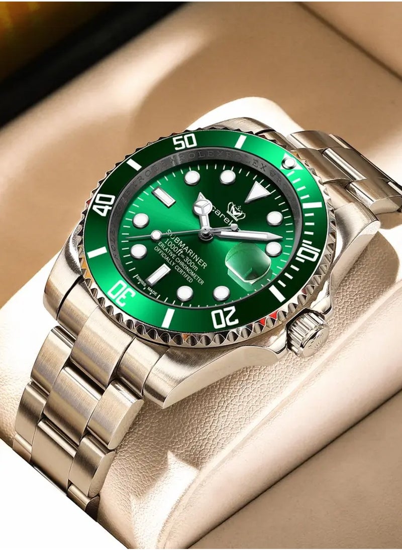 carekiso Men's Quartz Silver Stainless Steel Band Green Dial Watch - 41mm  - Image 3