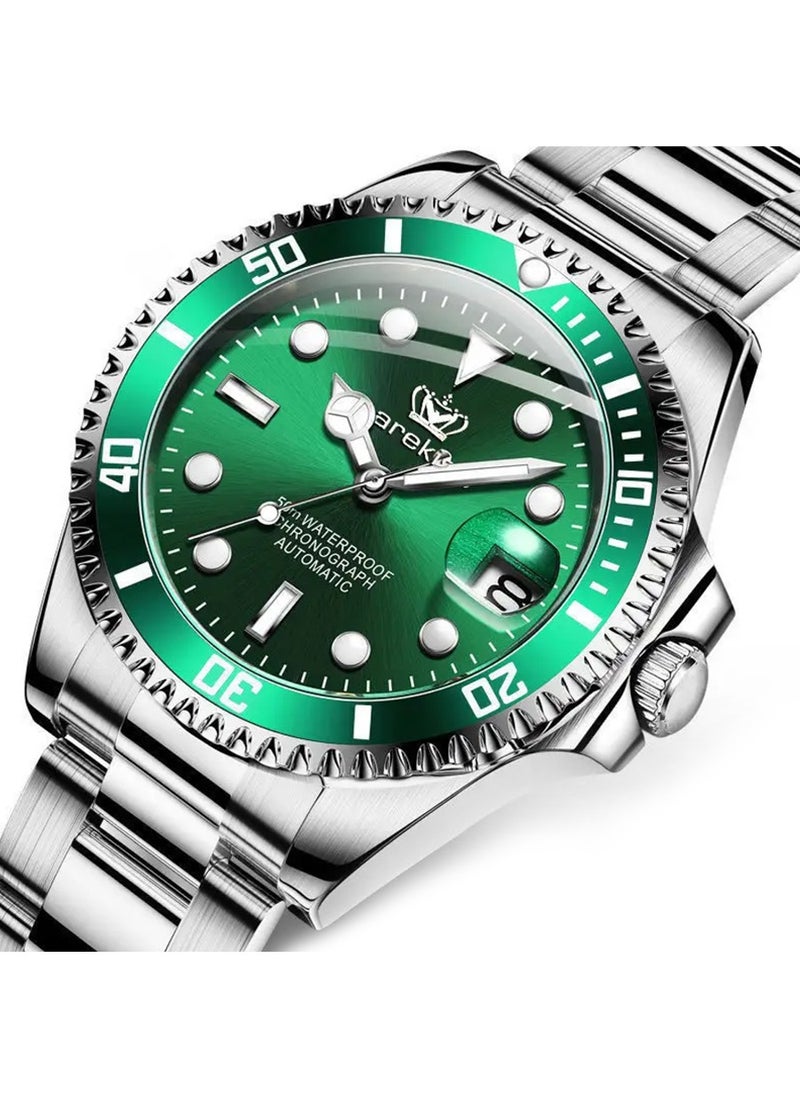carekiso Men's Quartz Silver Stainless Steel Band Green Dial Watch - 41mm  - Image 2