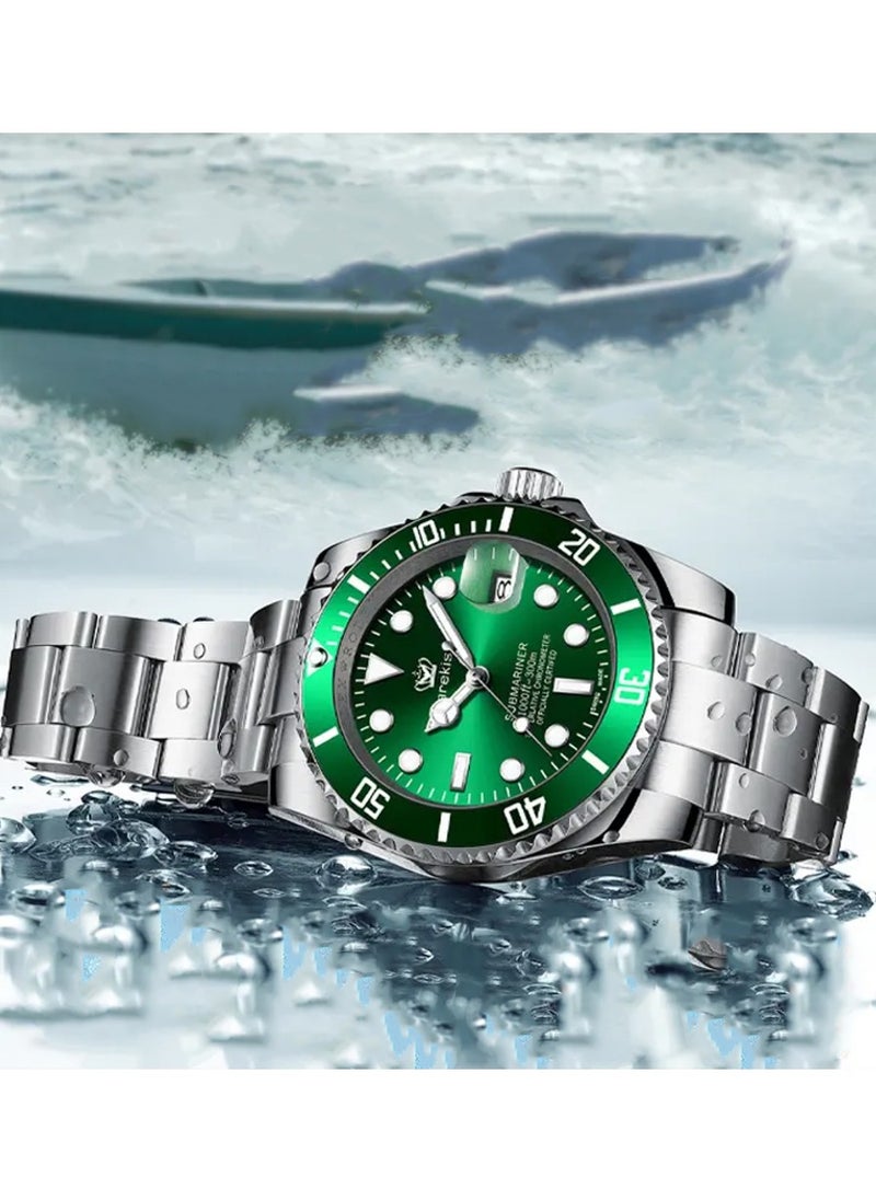 carekiso Men's Quartz Silver Stainless Steel Band Green Dial Watch - 41mm  - Image 5