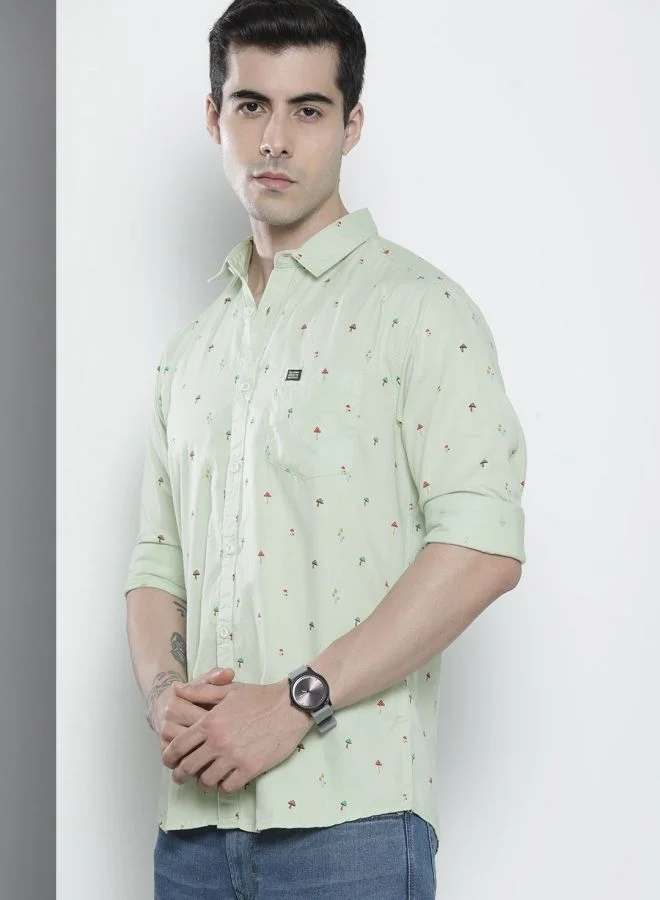 The Indian Garage Co Men Regular Fit Printed Full Sleeves Cutaway Collar Casual Shirt
