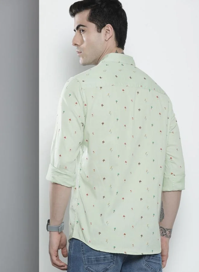 The Indian Garage Co Men Regular Fit Printed Full Sleeves Cutaway Collar Casual Shirt