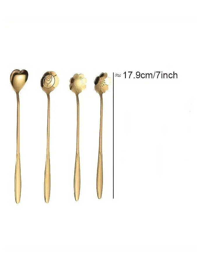 Goolsky 4-Piece Small Flower-Shaped Teaspoons Set - Durable Stainless Steel, Perfect for Coffee And Desserts - Uncharged, Suitable for Restaurants And Gift Giving - Kitchen And Dining Tableware - Image 1