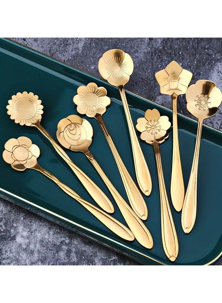 Goolsky 4-Piece Small Flower-Shaped Teaspoons Set - Durable Stainless Steel, Perfect for Coffee And Desserts - Uncharged, Suitable for Restaurants And Gift Giving - Kitchen And Dining Tableware - Image 2