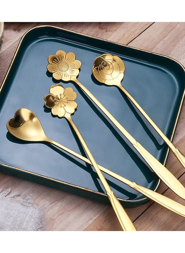 Goolsky 4-Piece Small Flower-Shaped Teaspoons Set - Durable Stainless Steel, Perfect for Coffee And Desserts - Uncharged, Suitable for Restaurants And Gift Giving - Kitchen And Dining Tableware - Image 5