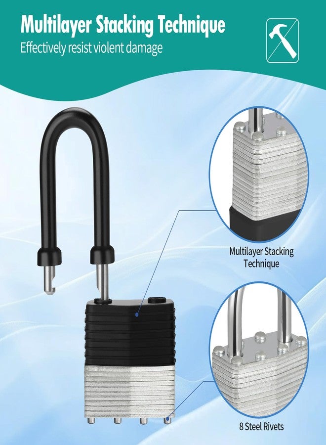 HOX 4-Pack Weather Resistant Padlocks - 40mm Laminated Steel, Chrome Plated with 2-inch Shackle, Vinyl Wrapped, Hardened Steel for Extra Security - Image 5
