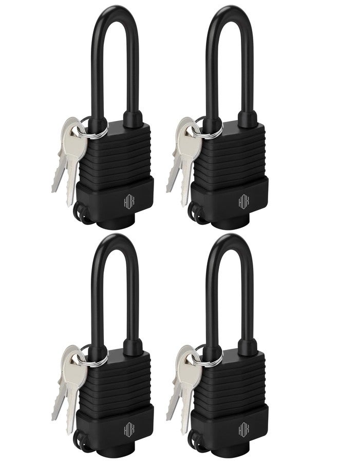 HOX 4-Pack Weather Resistant Padlocks - 40mm Laminated Steel, Chrome Plated with 2-inch Shackle, Vinyl Wrapped, Hardened Steel for Extra Security - Image 1