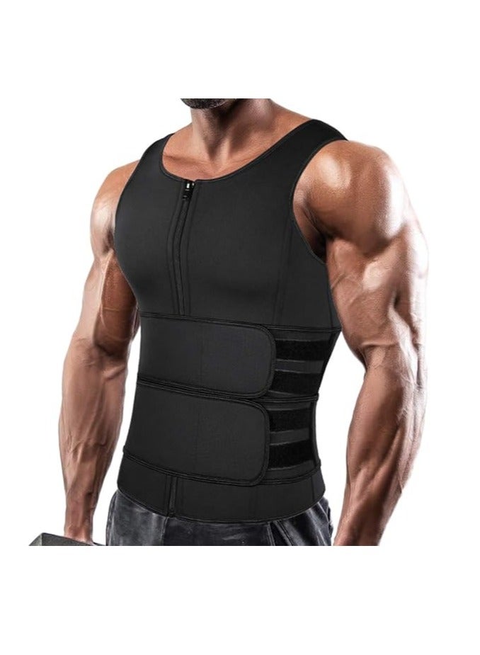 DAILYLIFE Men Neoprene Sauna Zipper Waist Trainer Vest Tank Top Trimmer Body Shaper - L - Image 1