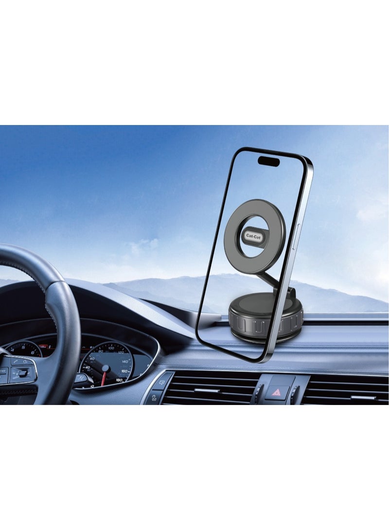 Cat - Cot Cat-Cot Magnetic Car Phone Mount with Vacuum Suction Cup - 360° Rotating Foldable Dashboard & Windshield Holder - Strong Magnet Bracket for All Mobile Phones - Black - Image 2