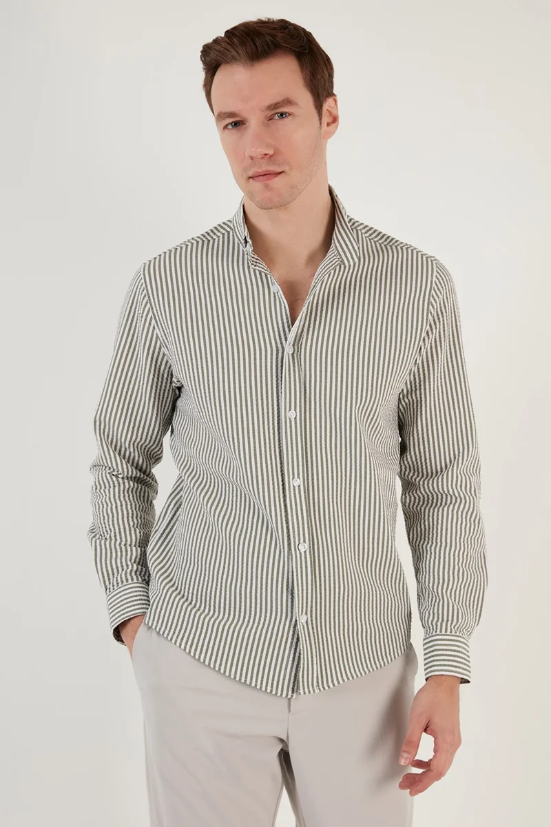 Buratti Cotton Striped Button Collar Long Sleeve Regular Fit Shirt Men's SHIRT CF23S112237