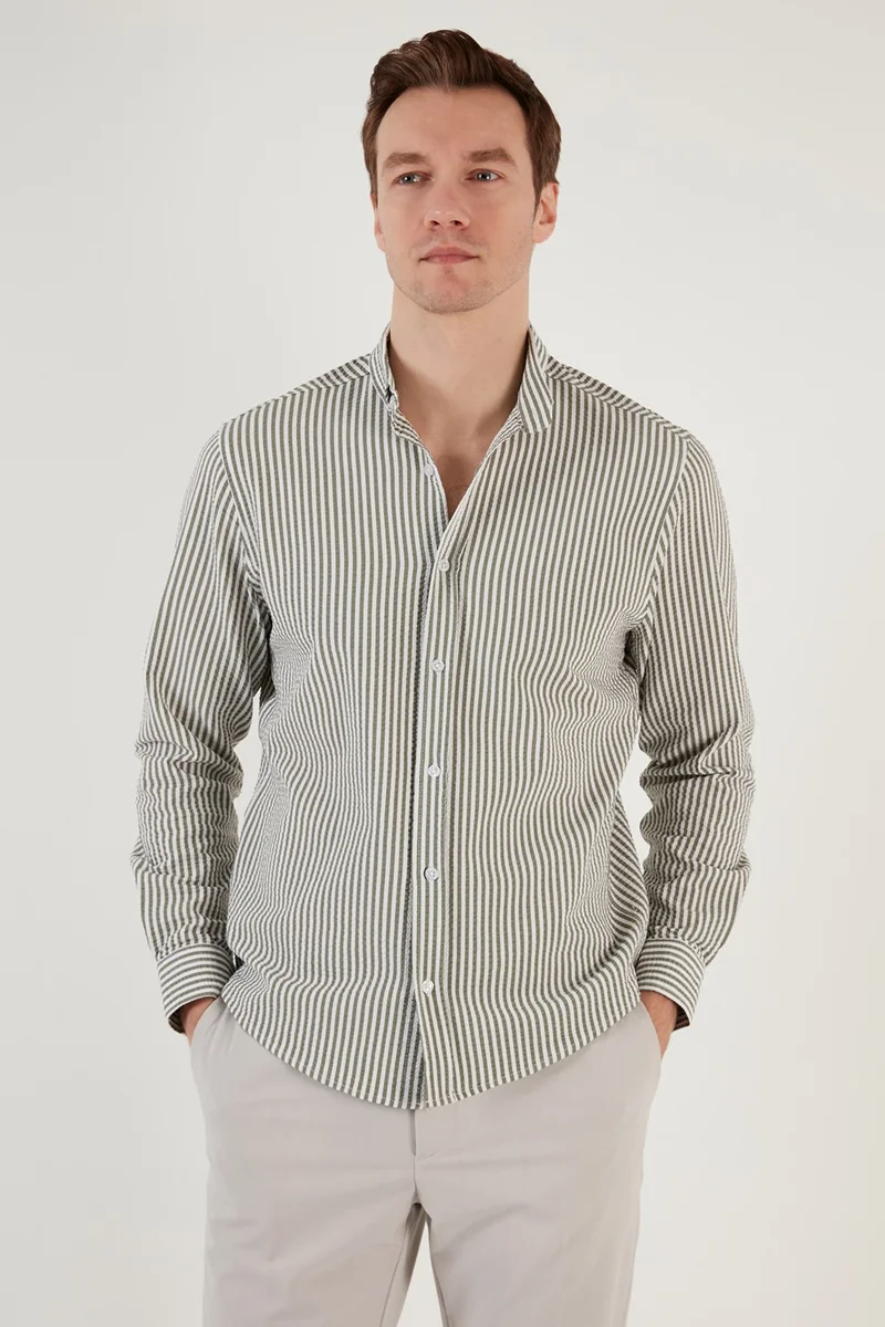 Buratti Cotton Striped Button Collar Long Sleeve Regular Fit Shirt Men's SHIRT CF23S112237