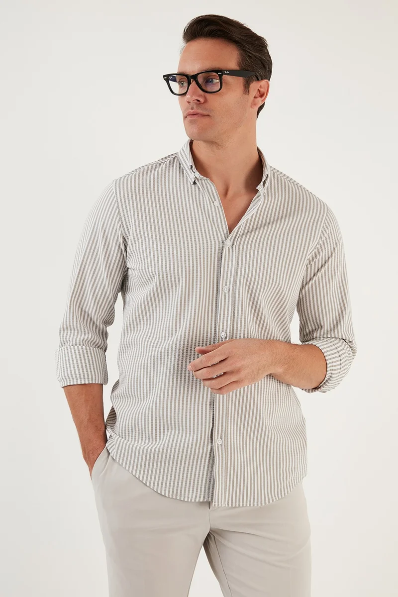 Buratti Cotton Striped Button Collar Long Sleeve Regular Fit Shirt Men's SHIRT CF23S112237