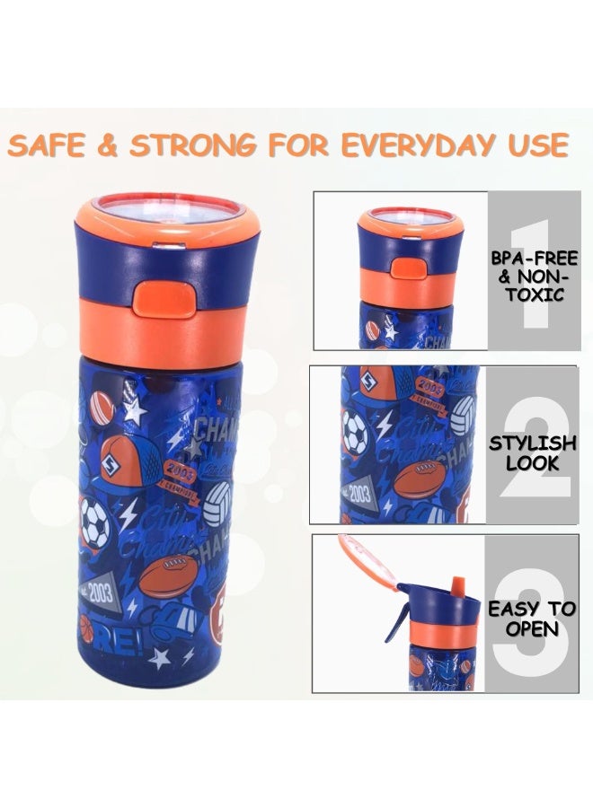 i-kola FOOTBALL ORANGE 480 ML Kids Water Bottle for School | BPA-Free Plastic Water Bottle for Boys & Girls | Leakproof, Unbreakable, Easy to Drink, Quick Open Lock(TS-9218 A 4) - Image 3