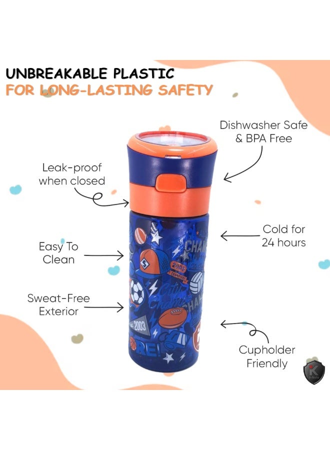 i-kola FOOTBALL ORANGE 480 ML Kids Water Bottle for School | BPA-Free Plastic Water Bottle for Boys & Girls | Leakproof, Unbreakable, Easy to Drink, Quick Open Lock(TS-9218 A 4) - Image 4