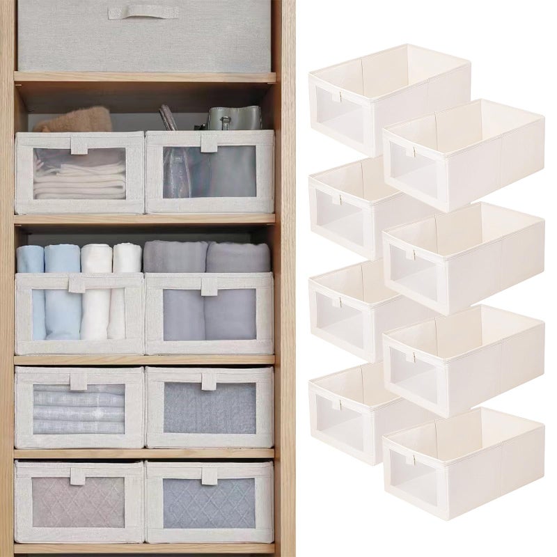 Pradnel Linen Closet Organizers And Storage, 8 Pack Closet Storage Bins Linen Closet Baskets for Closet Organization Foldable Closet Organizer Bins with Clear Window For Organizing Clothing, Jeans, Shelves - Image 1