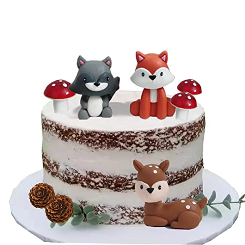 DiDida Woodland Cake Topper Fox Raccoon Deer Pine Cones Mushroom for Baby Shower Birthday - Image 1