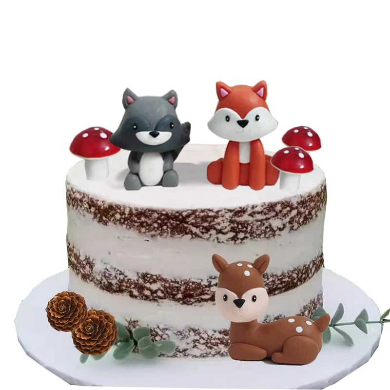 DiDida Woodland Cake Topper Fox Raccoon Deer Pine Cones Mushroom for Baby Shower Birthday - Image 2